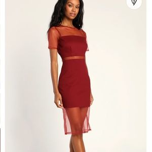 NWT Lulu's Way We Love Burgundy Mesh Short Sleeve Bodycon Dress
